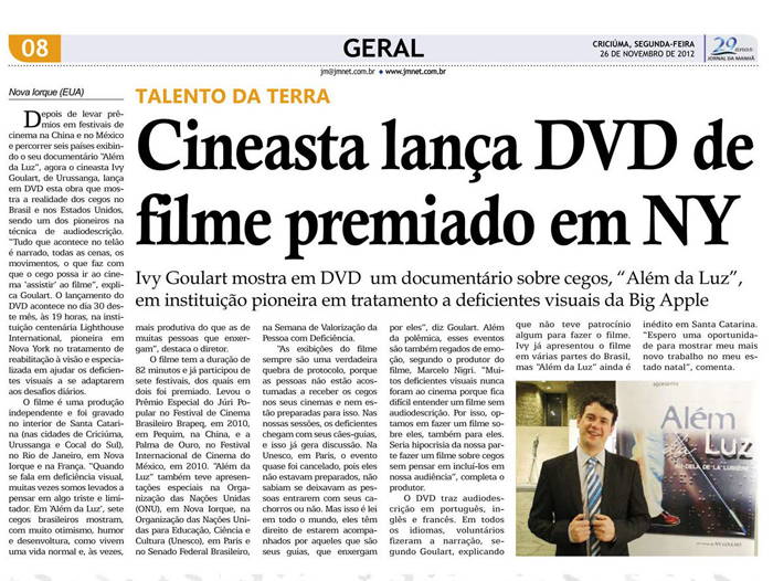 Jornal da Manhã: Filmmaker releases DVD of award-winning film in NY