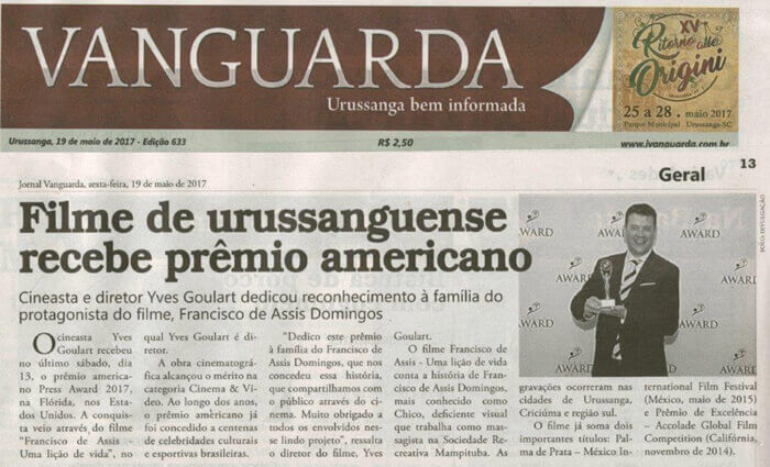 Jornal Vanguarda: Film by Brazilian filmmaker wins American award