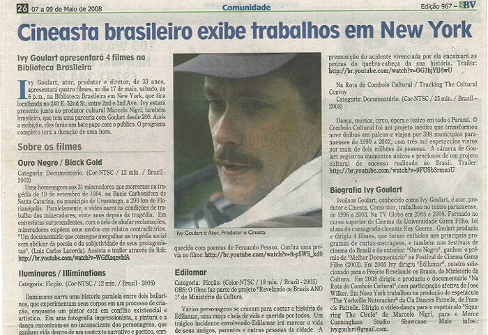 Brazilian Voice: Brazilian filmmaker shows his works in New York