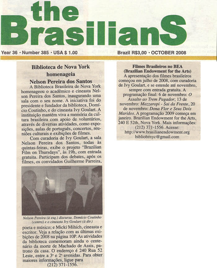 The Brasilians: Brazilian Library in New York honors Nelson Pereira dos Santos