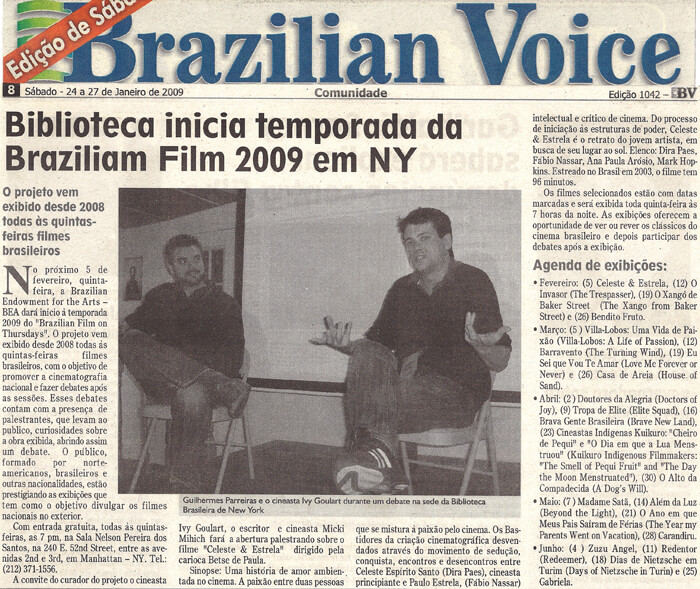 Brazilian Voice: Brazilian Film 2009 season starts at the Brazilian Library in New York