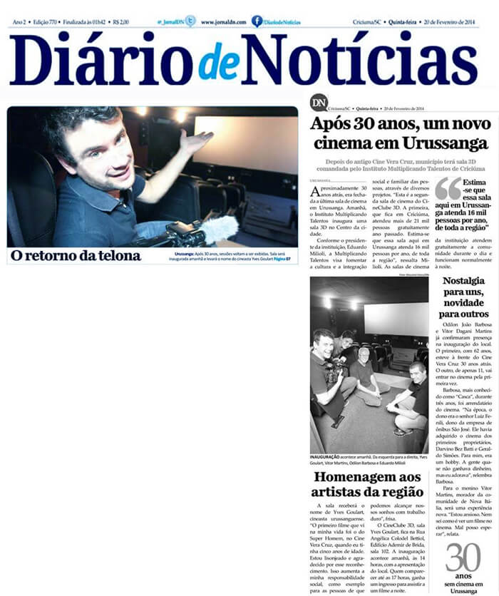 Diário de Notícias: After 30 years, a new movie theater in Urussanga