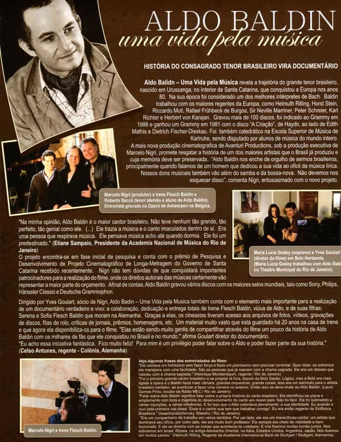 Revista So Festa USA: Story of acclaimed Brazilian Tenor becomes a documentary