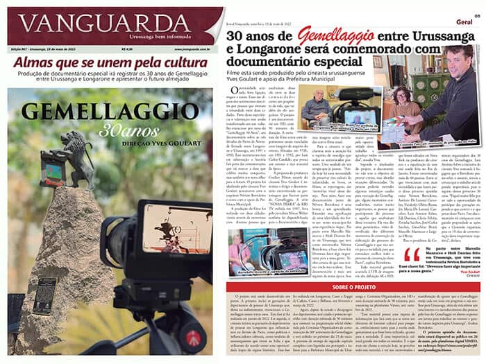 Jornal Vanguarda: 30 years of Gemellaggio between Urussanga and Longarone will be celebrated with special documentary