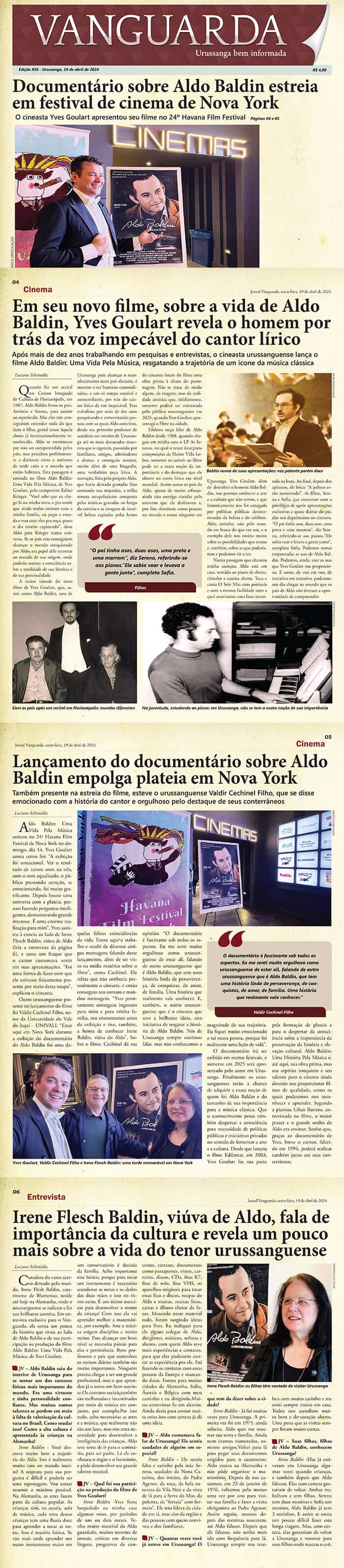 Jornal Vanguarda: Documentary about Aldo Baldin premieres in film festival in New York