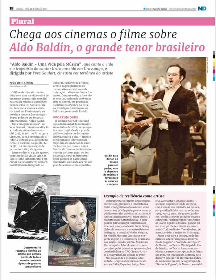 Jornal ND: Film about Aldo Baldin, the great Brazilian tenor, hits theaters